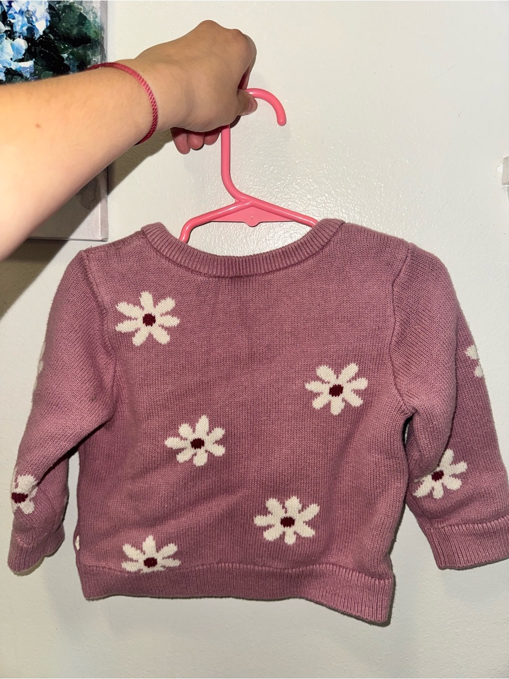 GAP Pink Knit Baby Cardigan with Cream Daisy Detail - Picture 2 of 3